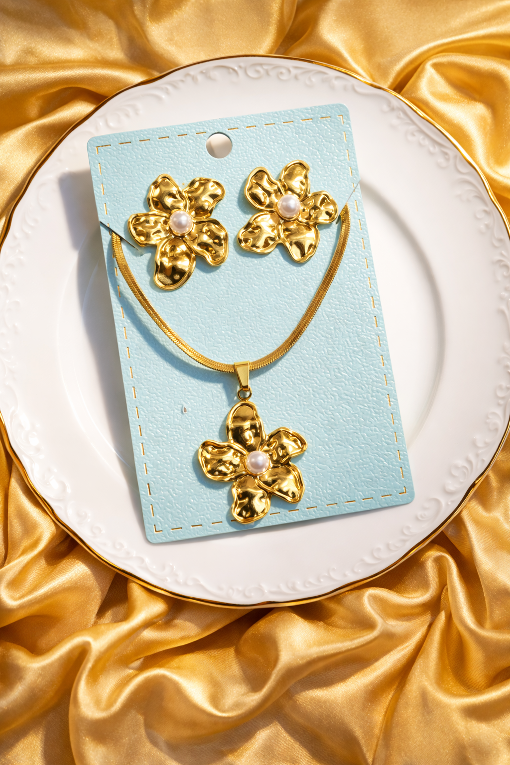 Gold Finish Necklace & Earring Set for Women | Anti-Tarnish Stainless Steel