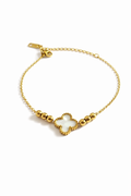 Gold Clover Charm Bracelet for Women – White & Gold Finish | Anti Tarnish - Stainless Steel