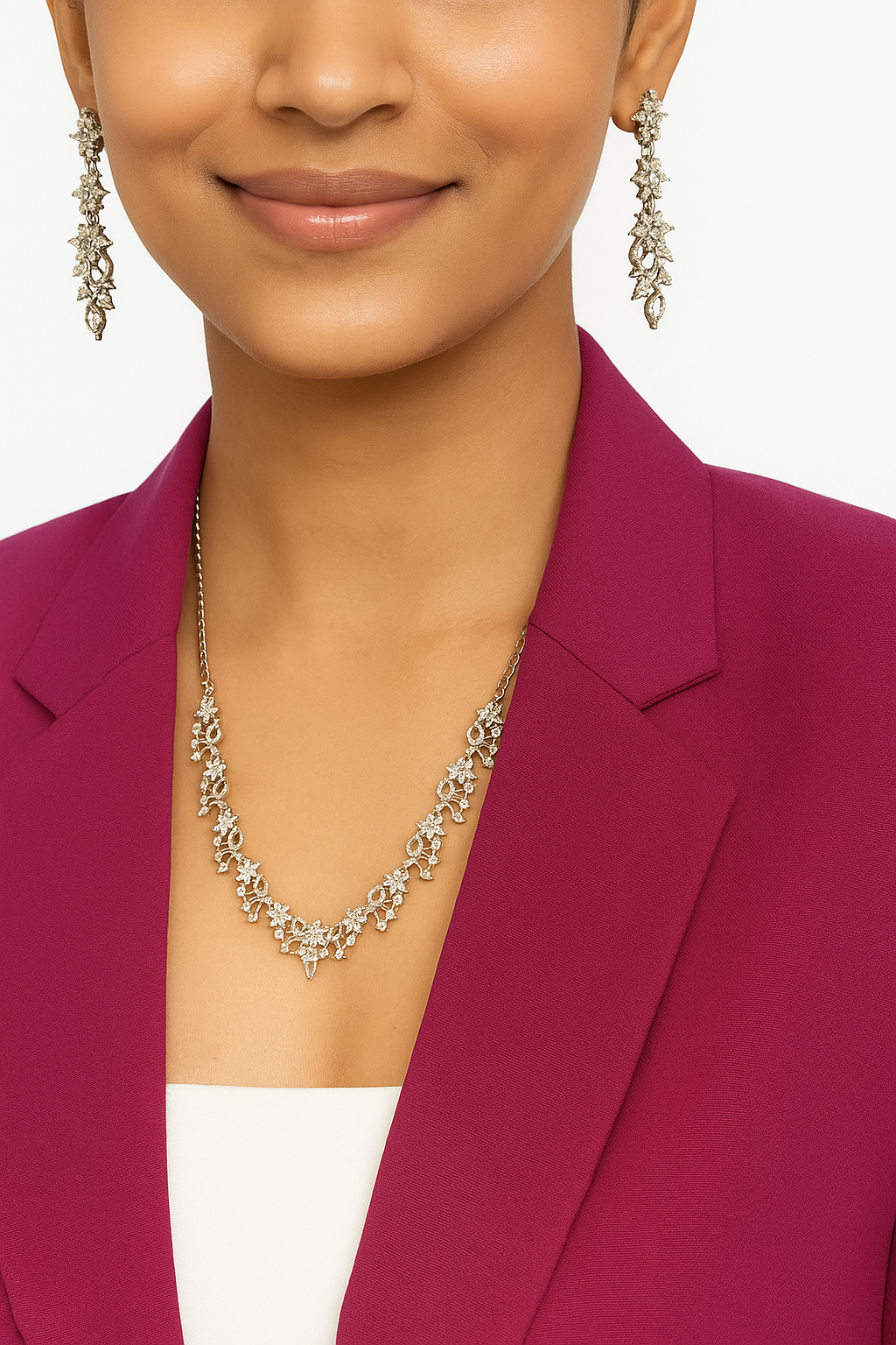 Sparkling Silver-Toned Indian Ethnic Necklace with Earrings