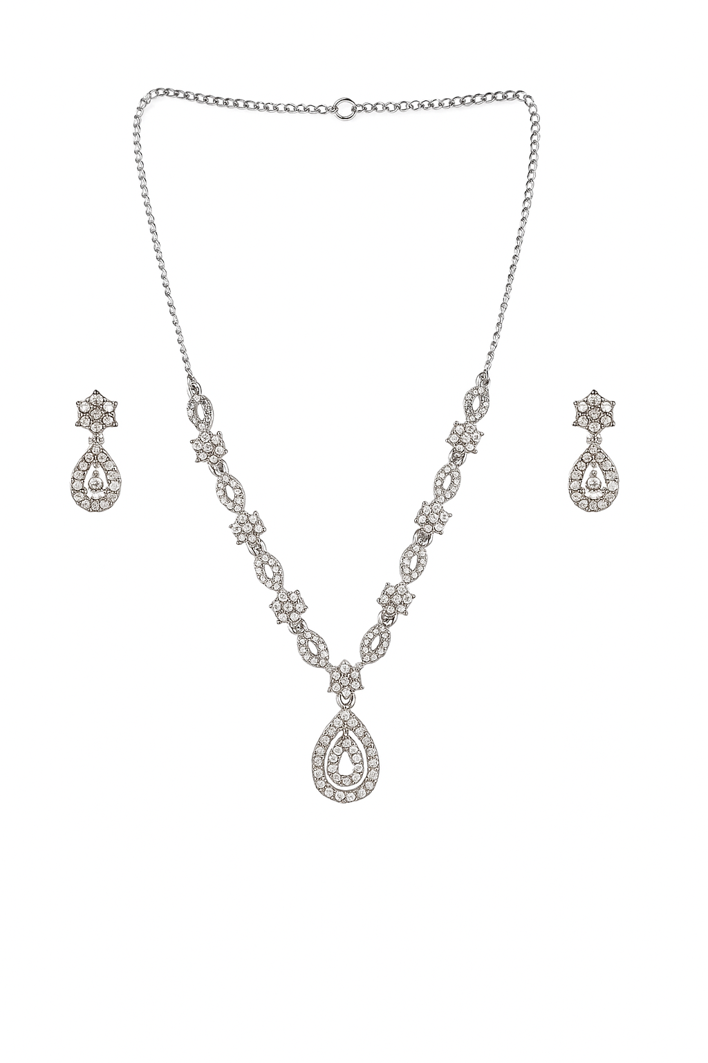 Elegant Silver-Toned Indian Ethnic Necklace with Matching Earrings