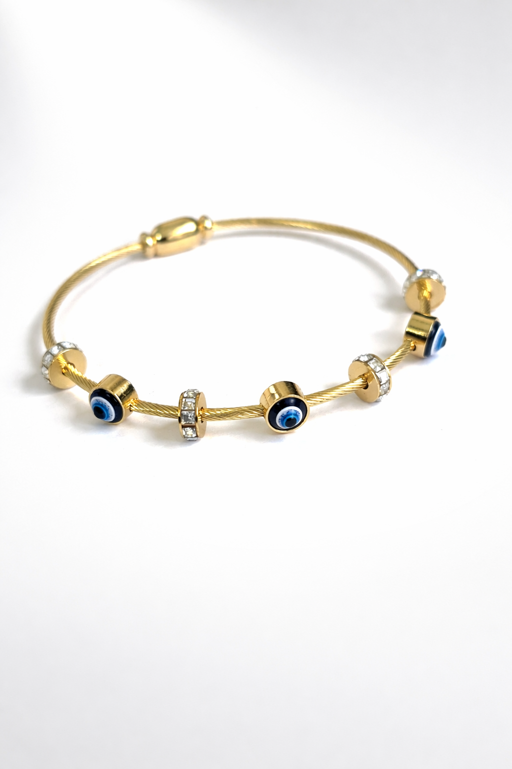 Gold Evil Eye Charm Bracelet for Women – Blue & Crystal Accents | Anti Tarnish Stainless Steel