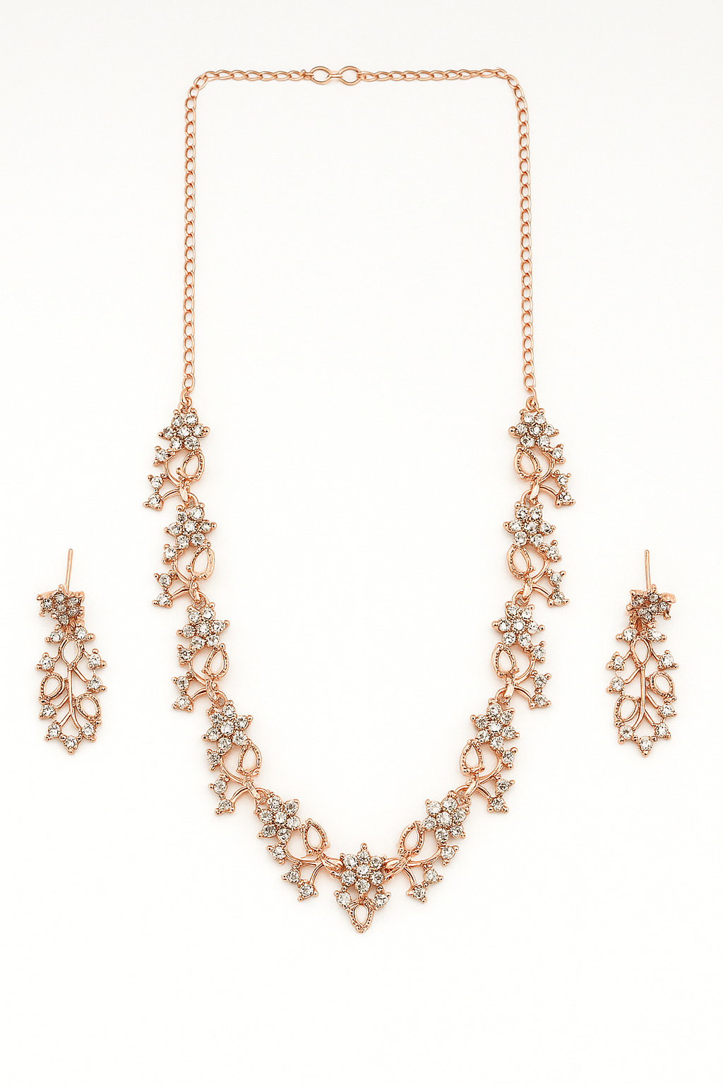 Rose Gold-Toned Indian Ethnic Necklace with Matching Earrings