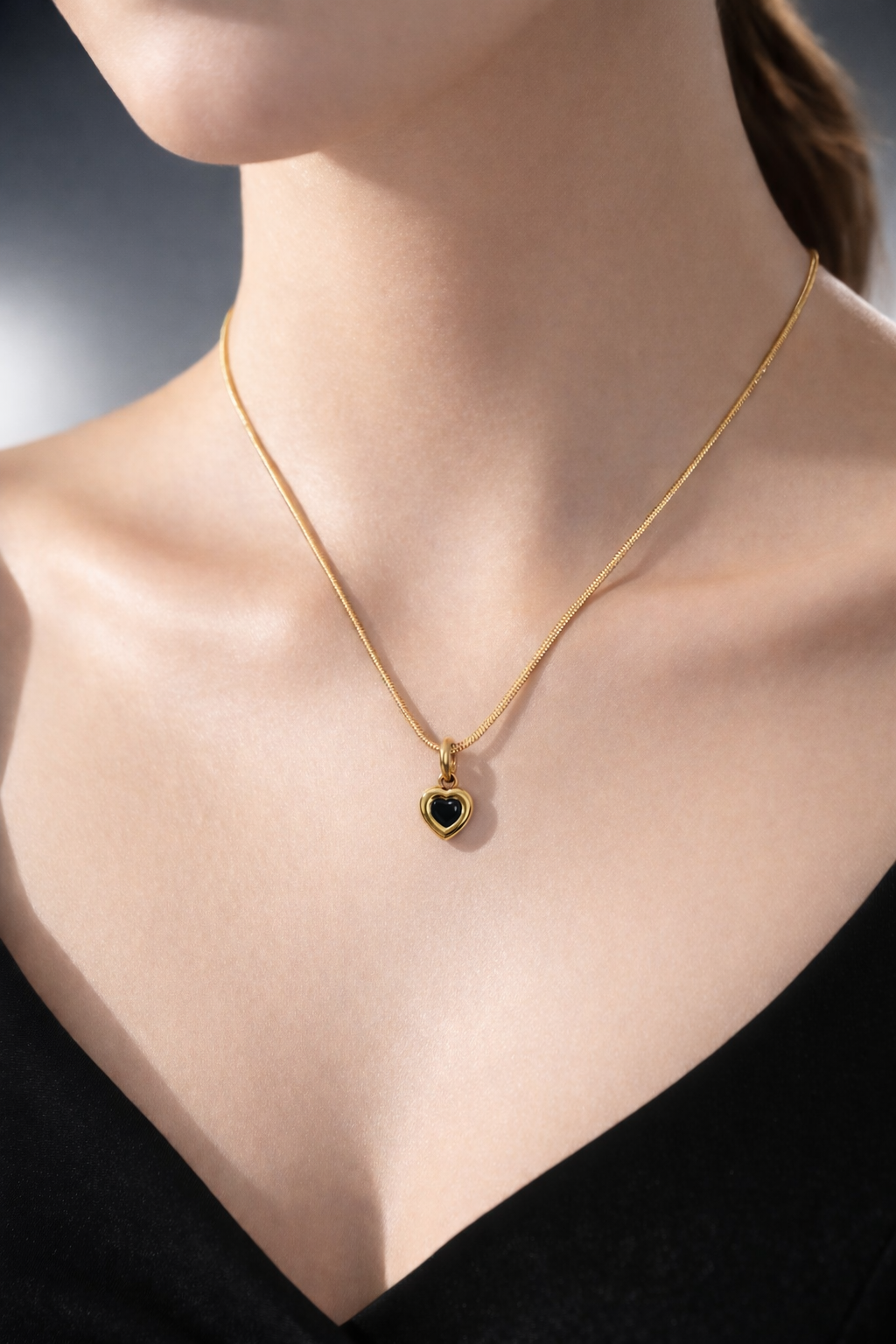 Gold & Black Heart Pendant Necklace for Women – Elegant Minimal Jewelry | Anti Tarnish - Stainless Steel