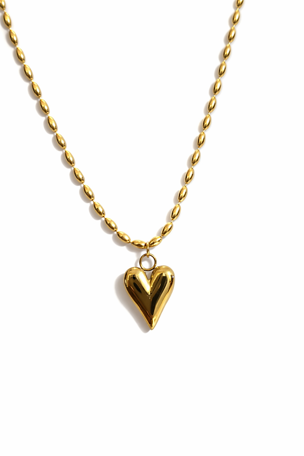Gold Heart Pendant Beaded Necklace for Women – Elegant Romantic Jewelry | Anti Tarnish - Stainless Steel