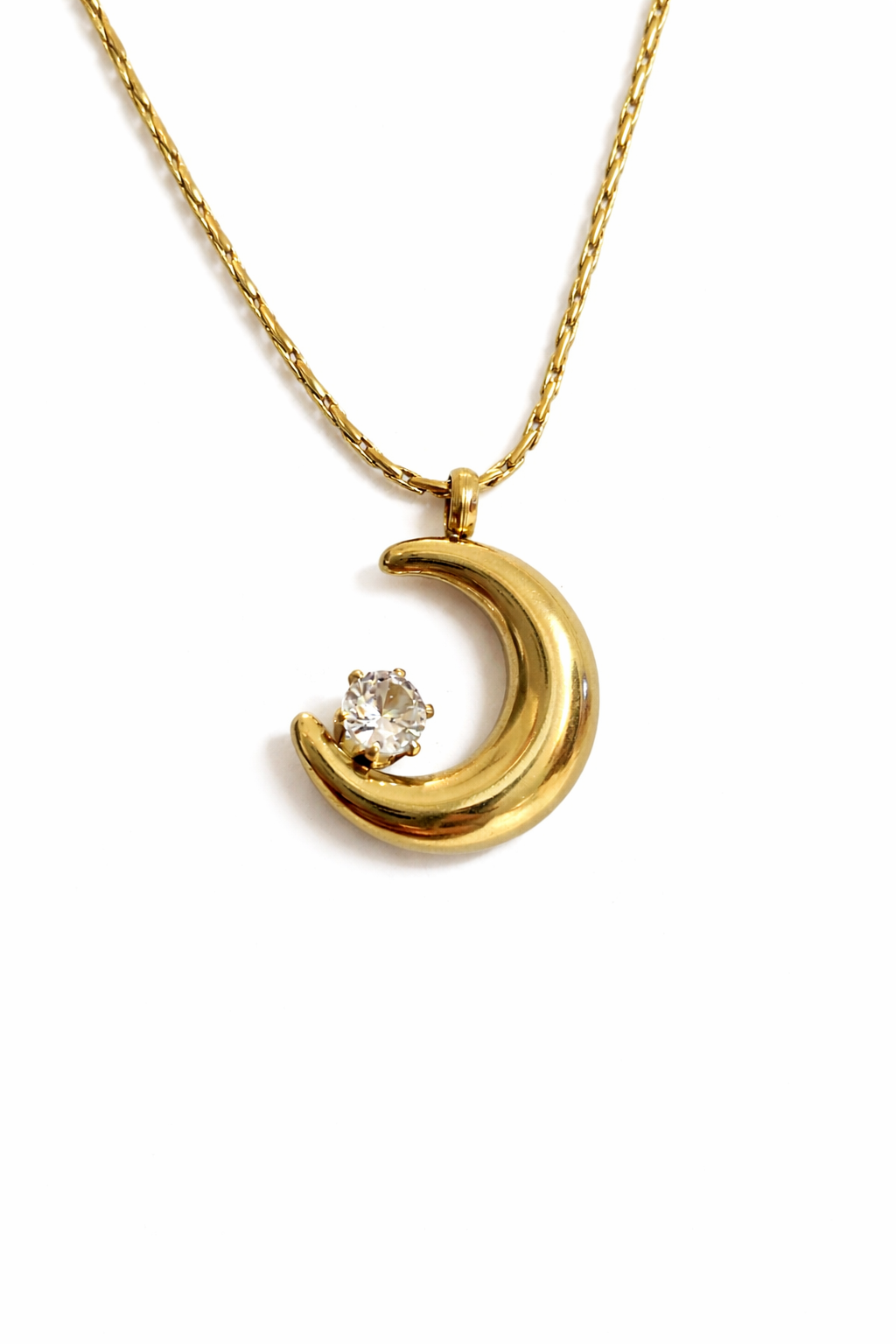 Gold Crescent Moon Crystal Pendant Necklace for Women – Elegant Celestial Jewelry | Anti Tarnish - Stainless Steel