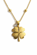 Gold Four Leaf Clover Crystal Pendant Necklace for Women – Lucky Charm Jewelry | Anti Tarnish - Stainless Steel