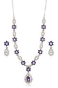 Silver-Toned Indian Ethnic Necklace with Purple Stone & Matching Earrings