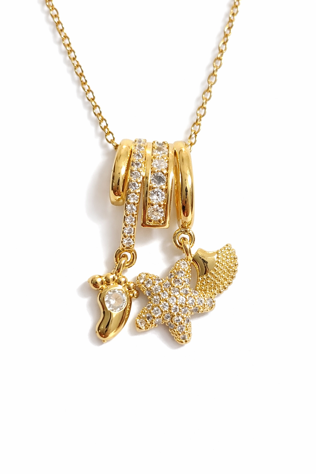 Gold Multi Charm Crystal Pendant Necklace for Women – Elegant Star & Evil Eye Charm Jewelry | Anti Tarnish - Stainless Steel