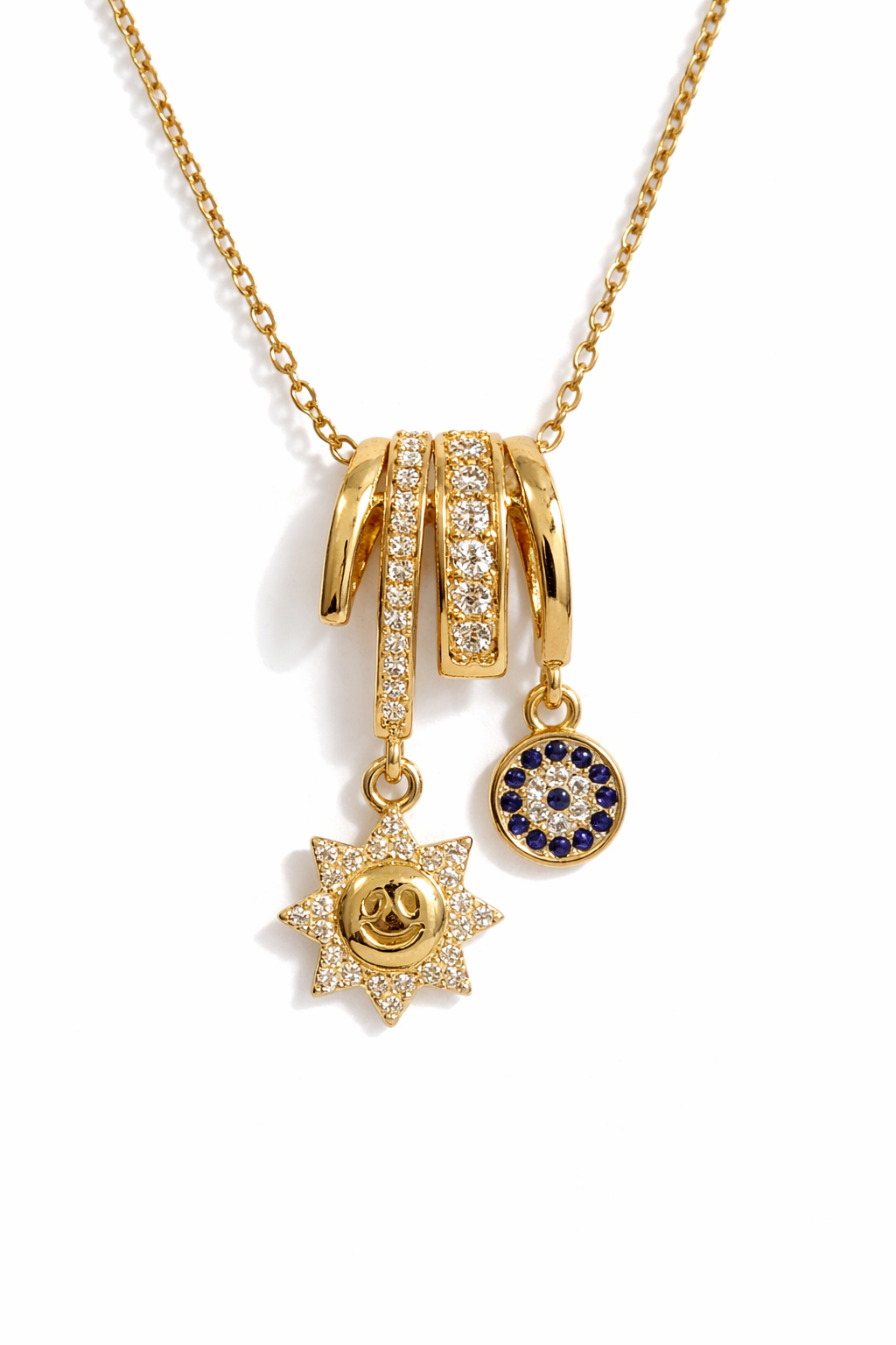 Gold Sun & Evil Eye Crystal Charm Necklace for Women – Trendy Lucky Charm Jewelry | Anti Tarnish - Stainless Steel