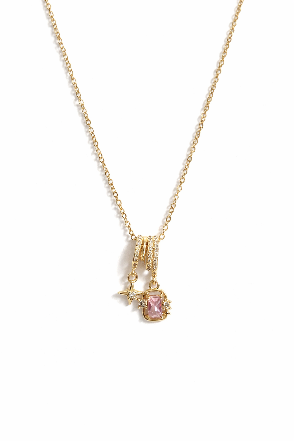 Gold Pink Crystal Star Charm Pendant Necklace for Women – Elegant Sparkling Jewelry | Anti Tarnish - Stainless Steel