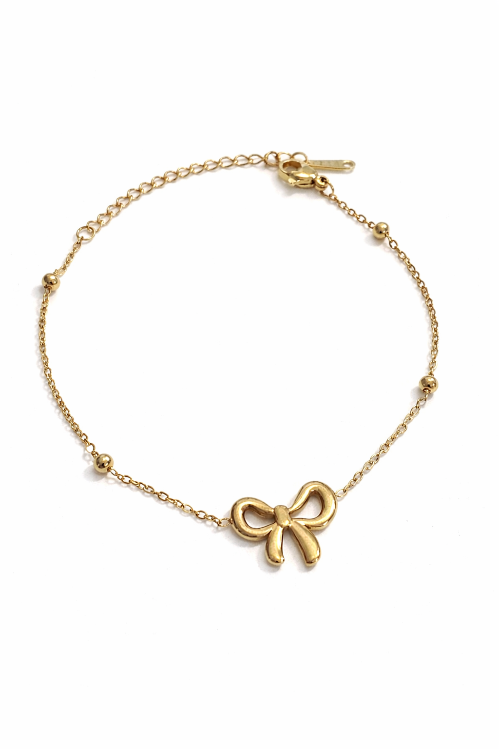 Elegant Gold Bow Charm Bracelet for Women – Minimal Beaded Chain Cute Bow Design Bracelet for Girls | Anti Tarnish - Stainless Steel