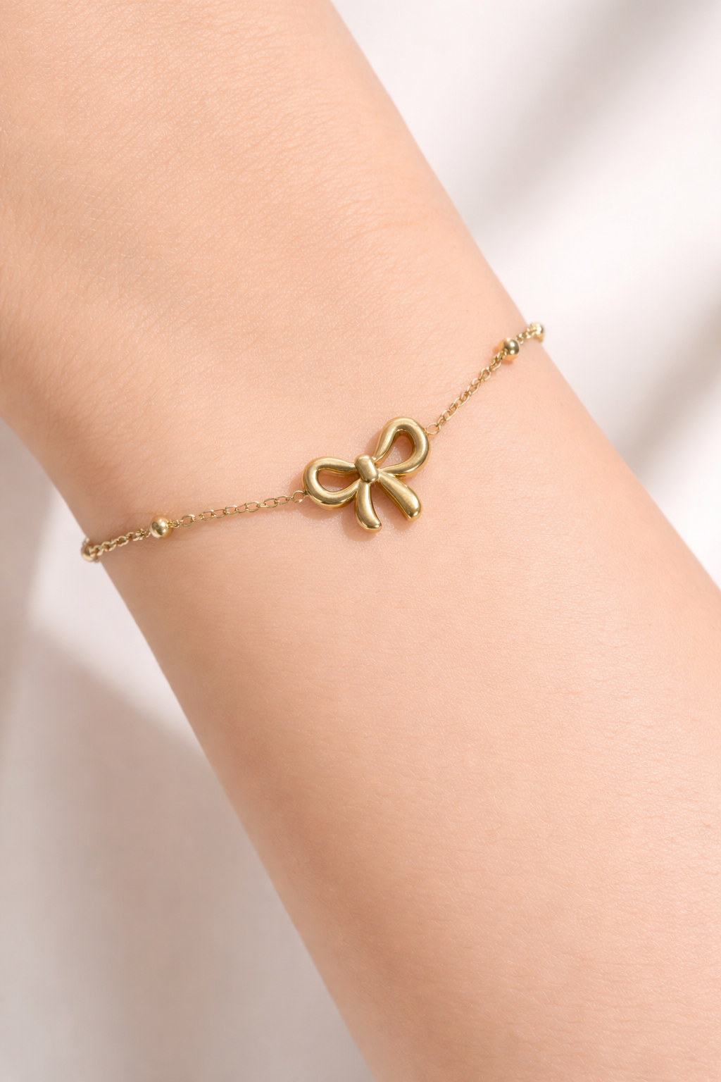 Elegant Gold Bow Charm Bracelet for Women – Minimal Beaded Chain Cute Bow Design Bracelet for Girls | Anti Tarnish - Stainless Steel