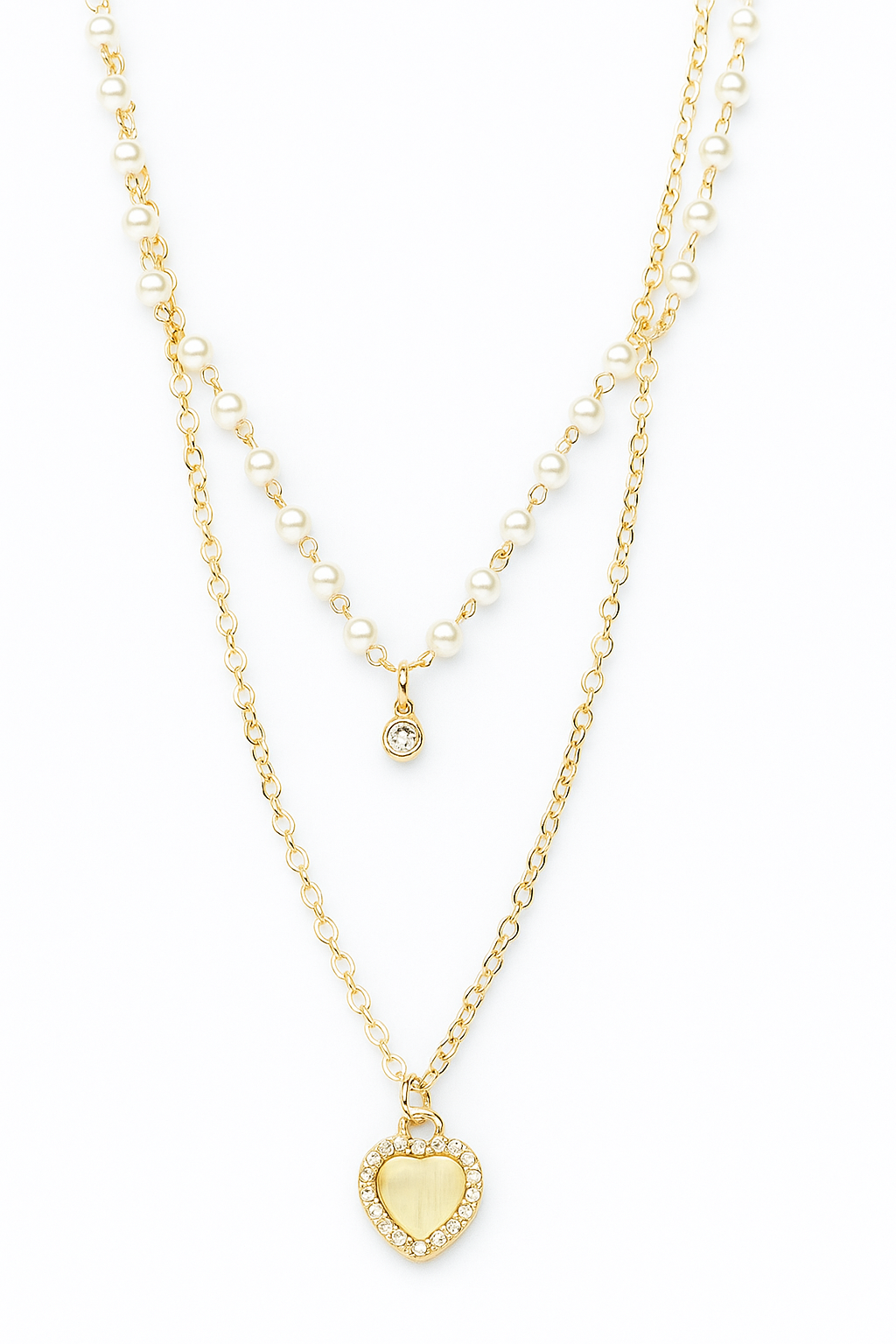 Elegant Layered Pearl & Heart Pendant Necklace | Korean Designer Jewellery