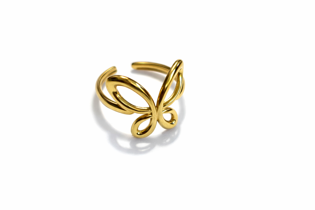 Elegant Gold Butterfly Design Adjustable Ring for Women – Minimalist Statement Fashion Ring | Anti Tarnish - Stainless Steel