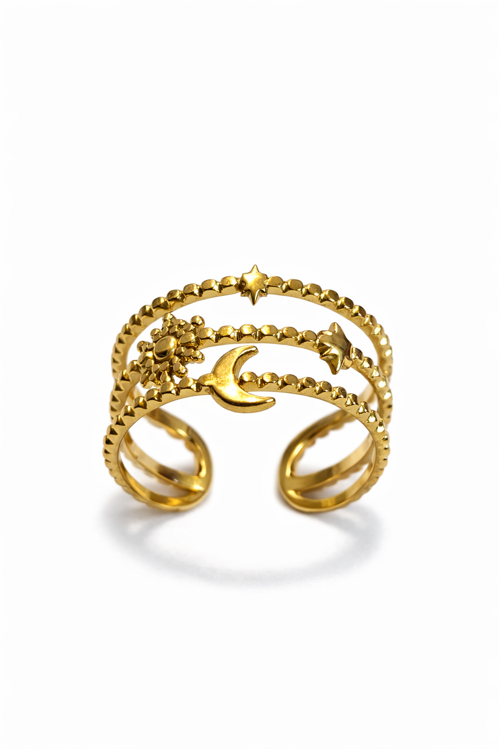 Celestial Gold Moon & Star Adjustable Ring for Women – Trendy Multi Layer Galaxy Design Fashion Ring | Anti Tarnish - Stainless Steel