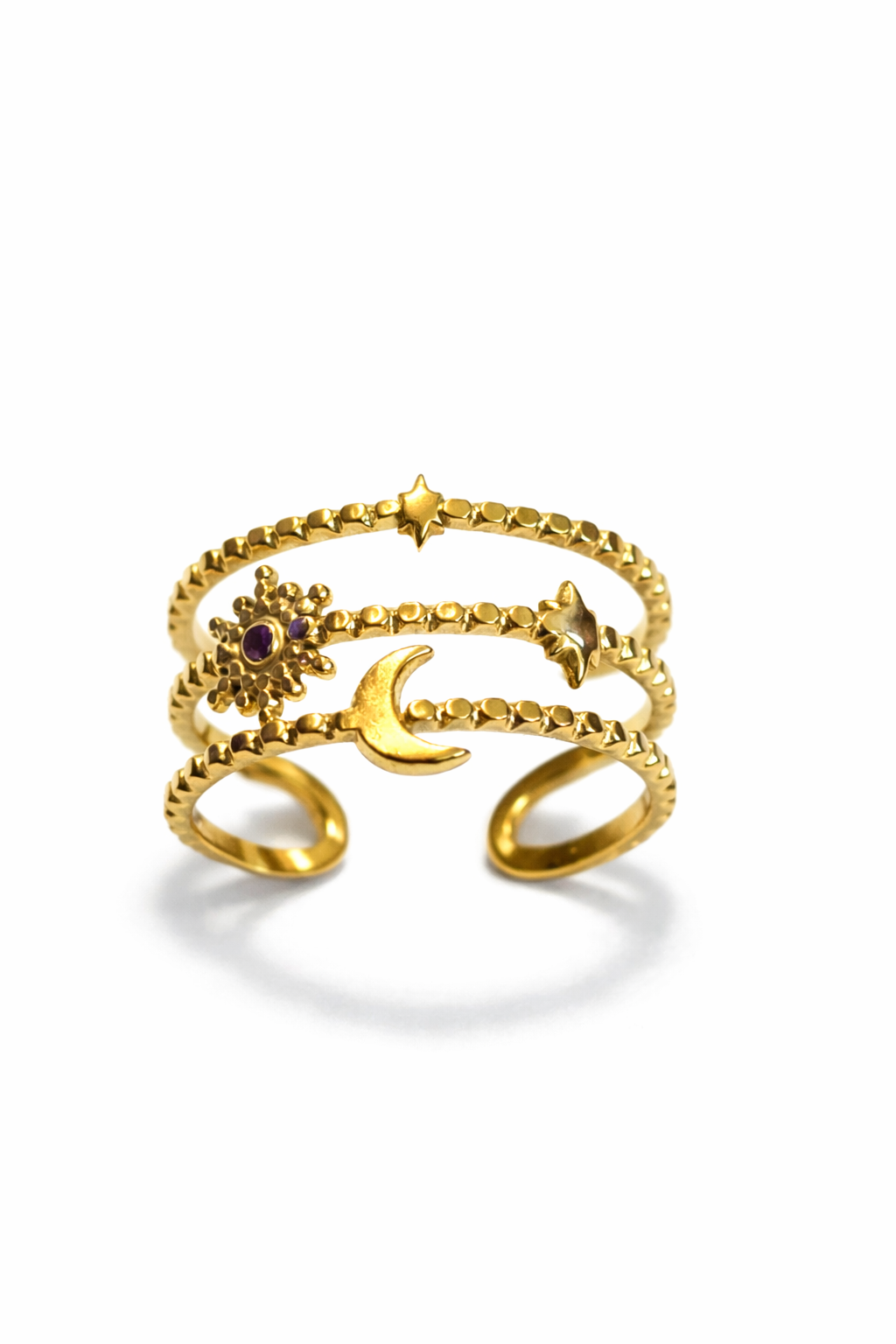 Celestial Gold Moon & Star Adjustable Ring for Women – Trendy Multi Layer Galaxy Design Fashion Ring | Anti Tarnish - Stainless Steel