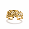 Elegant Gold Leaf Design Adjustable Ring for Women – Nature Inspired Minimalist Statement Ring | Anti Tarnish - Stainless Steel