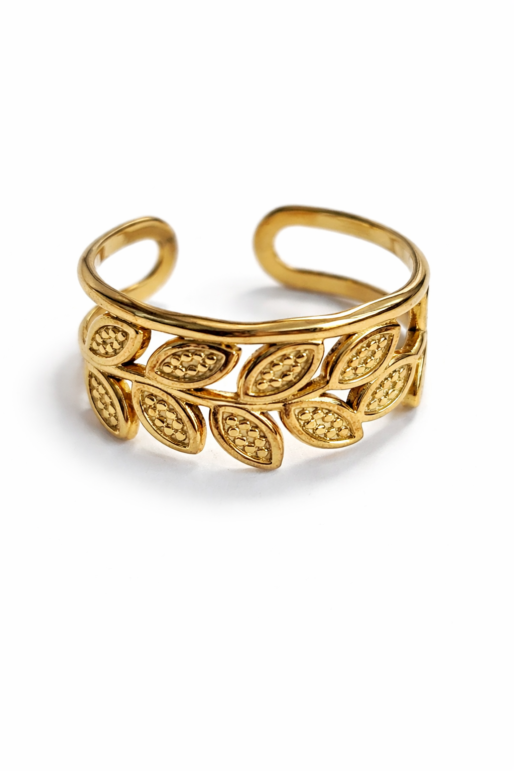 Elegant Gold Leaf Design Adjustable Ring for Women – Nature Inspired Minimalist Statement Ring | Anti Tarnish - Stainless Steel
