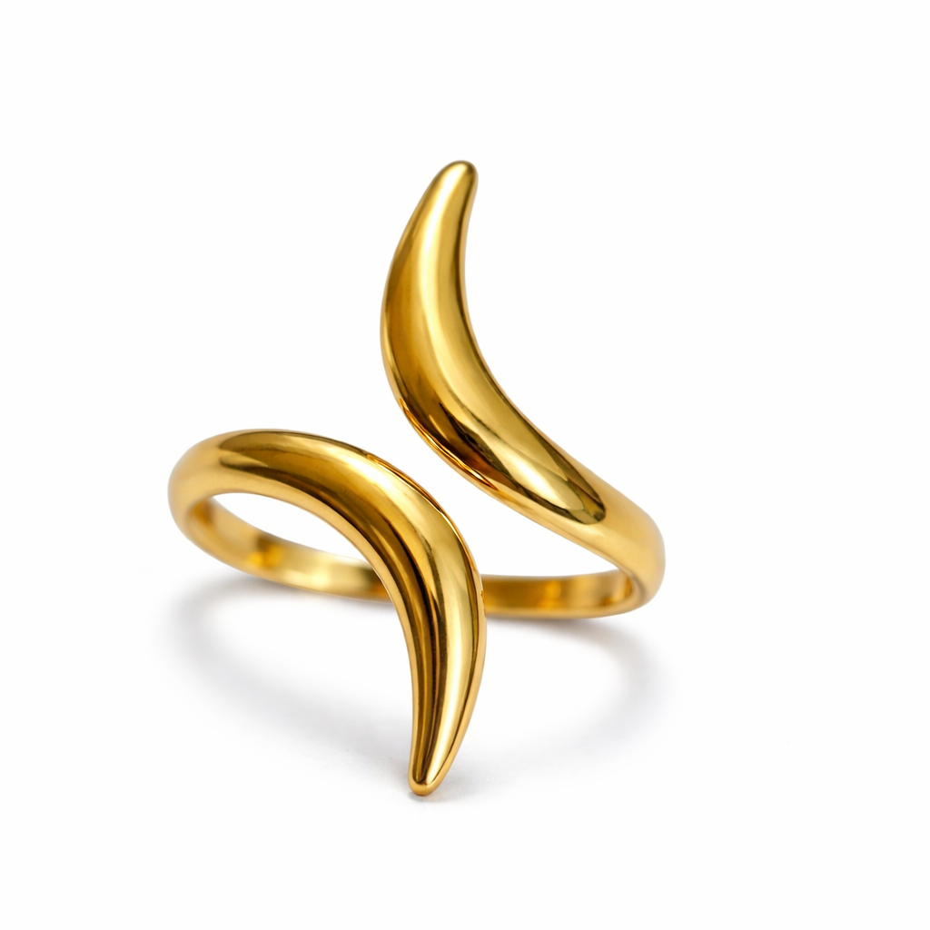 Elegant Gold Curved Wrap Adjustable Ring for Women – Minimalist Modern Statement Design | Anti Tarnish - Stainless Steel