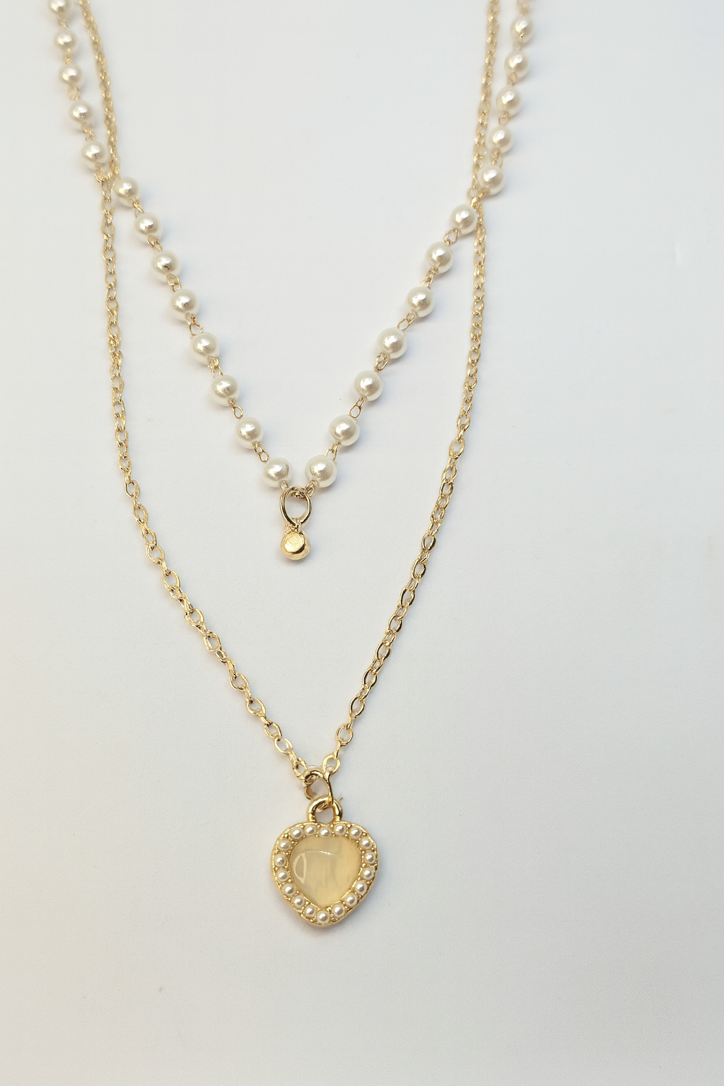 Elegant Layered Pearl & Heart Pendant Necklace | Korean Designer Jewellery