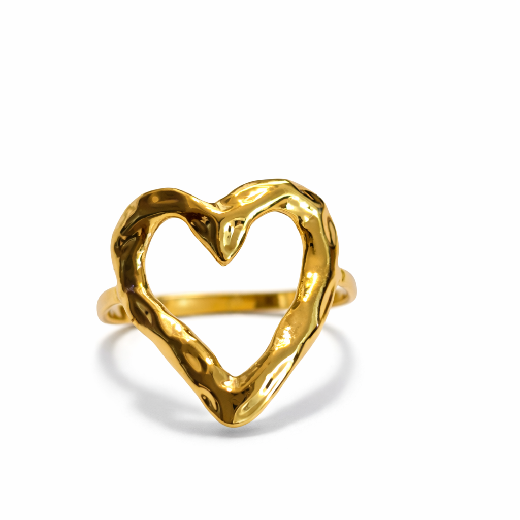Elegant Gold Open Heart Adjustable Ring for Women – Minimalist Romantic Statement Design | Anti Tarnish - Stainless Steel