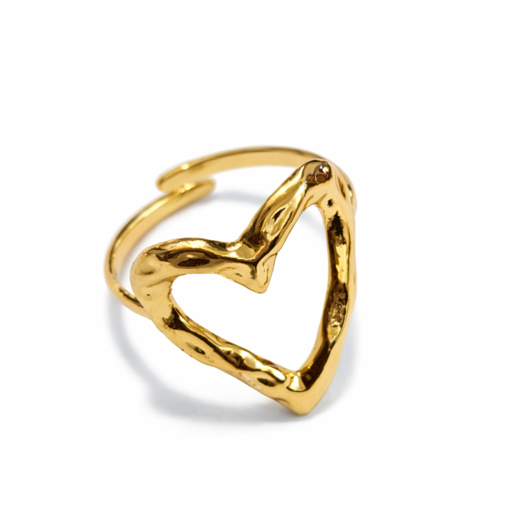 Elegant Gold Open Heart Adjustable Ring for Women – Minimalist Romantic Statement Design | Anti Tarnish - Stainless Steel