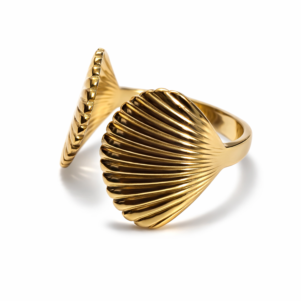 Elegant Gold Seashell Adjustable Ring for Women – Ocean Inspired Statement Fashion Ring | Anti Tarnish - Stainless Steel