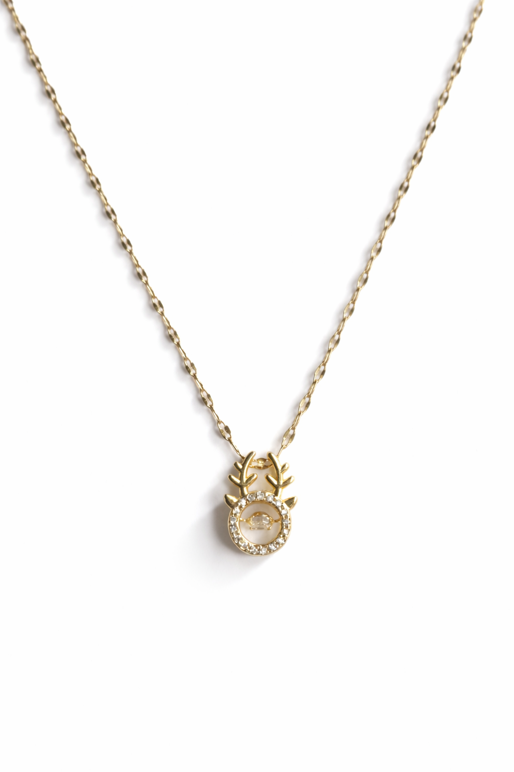 Gold Deer Antler Crystal Pendant Necklace for Women – Elegant Cute Charm Jewelry | Anti Tarnish - Stainless Steel