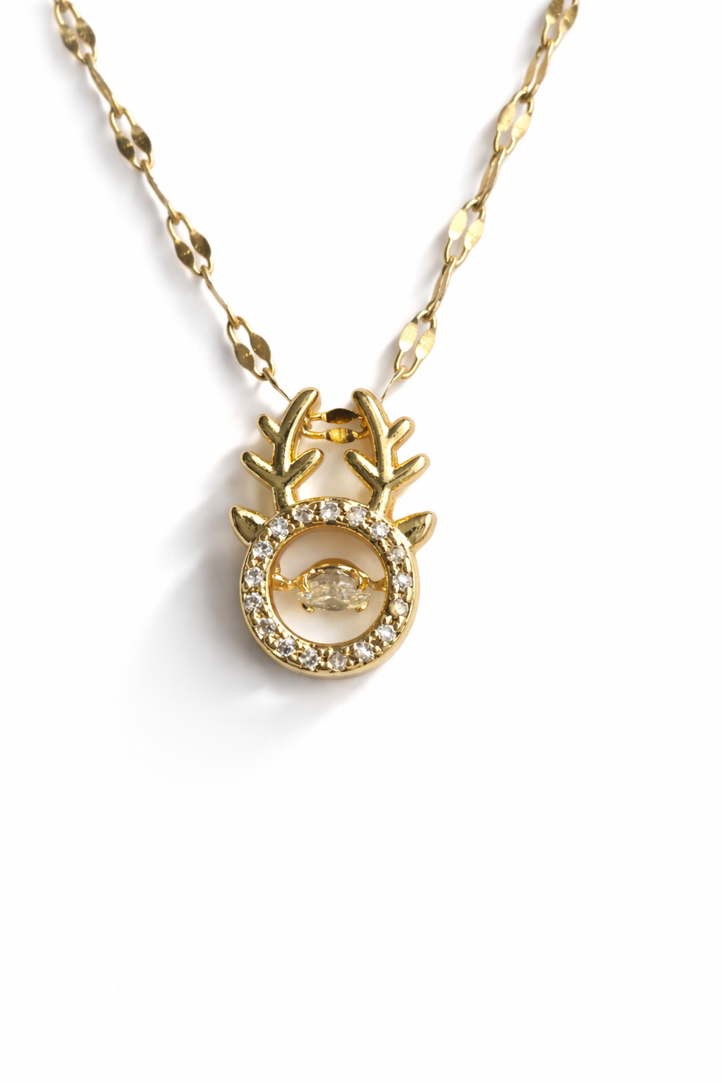 Gold Deer Antler Crystal Pendant Necklace for Women – Elegant Cute Charm Jewelry | Anti Tarnish - Stainless Steel
