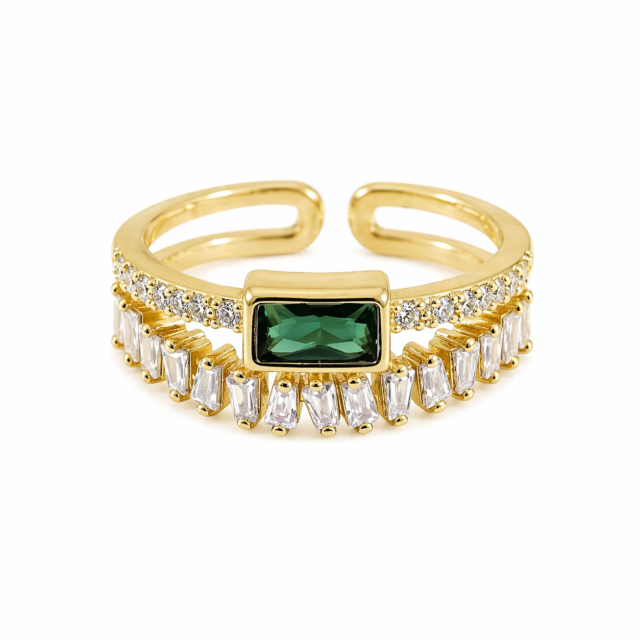 Gold Emerald Open Ring | Anti Tarnish - Stainless Steel
