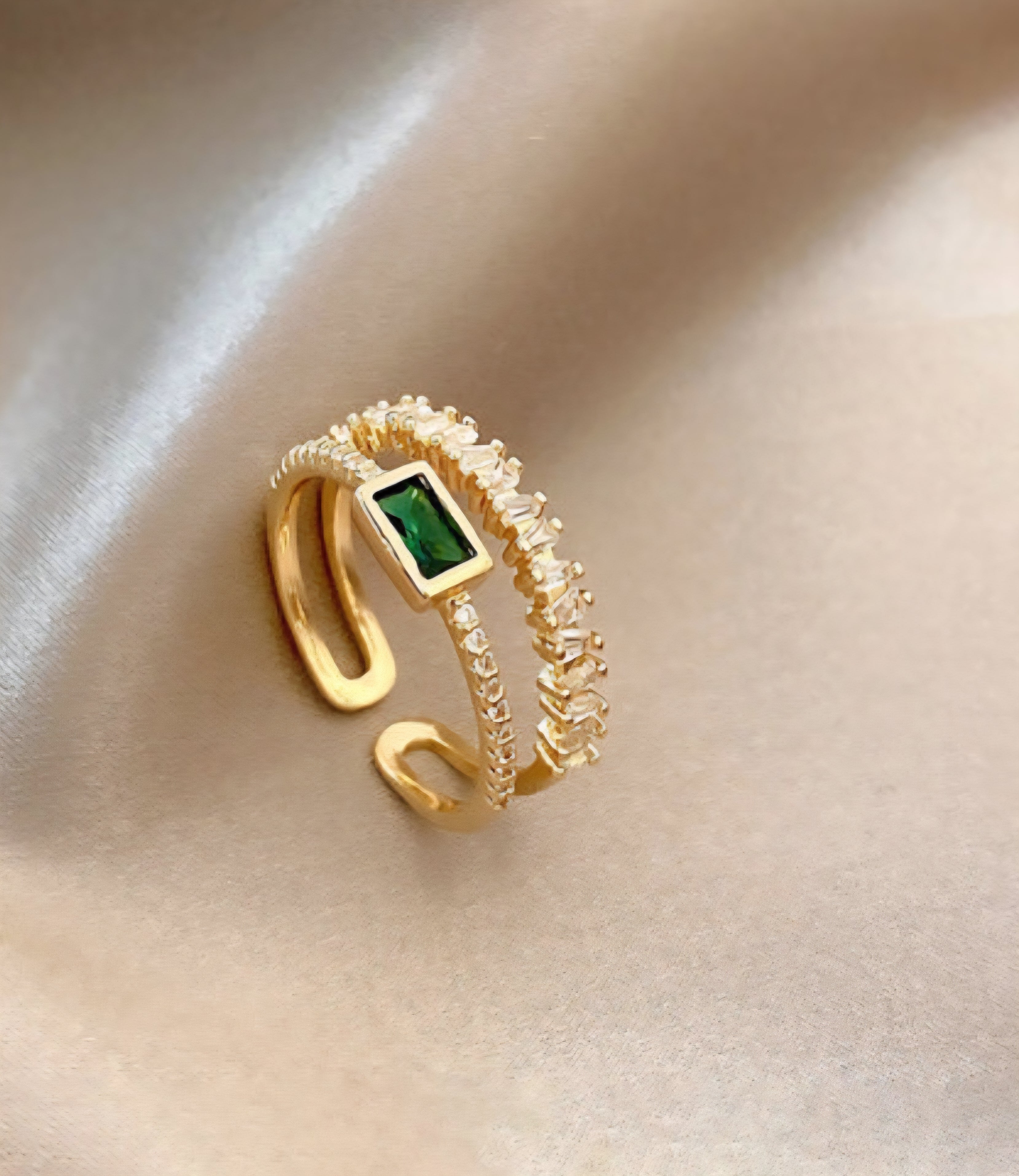 Gold Emerald Open Ring | Anti Tarnish - Stainless Steel