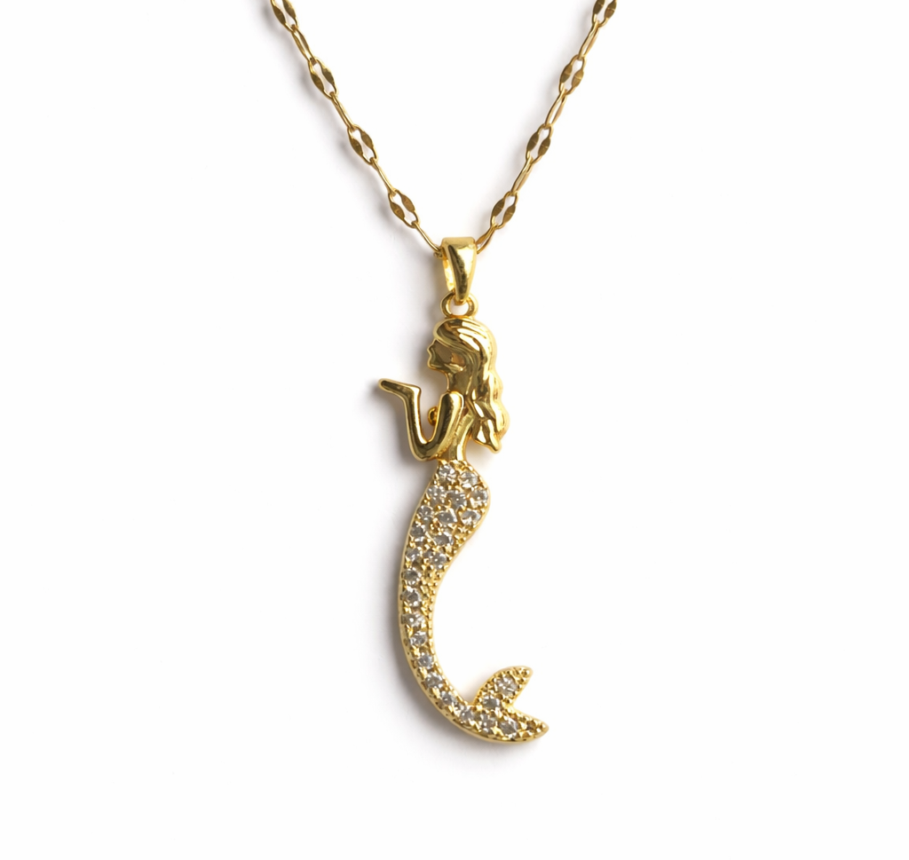 Gold Mermaid Crystal Pendant Necklace for Women – Elegant Ocean-Inspired Charm Jewelry | Anti Tarnish - Stainless Steel