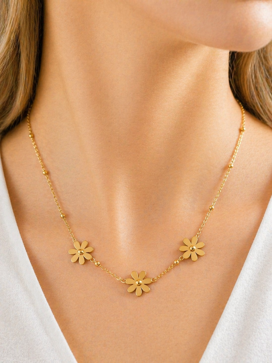 Gold Daisy Chain Necklace | Anti Tarnish - Stainless Steel