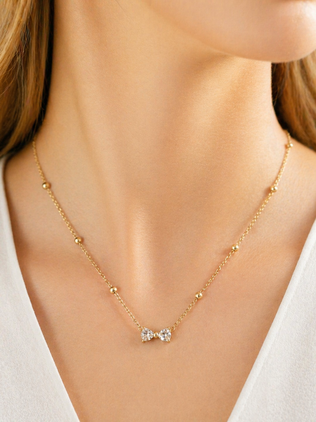 Crystal Bow Gold Necklace | Anti Tarnish - Stainless Steel
