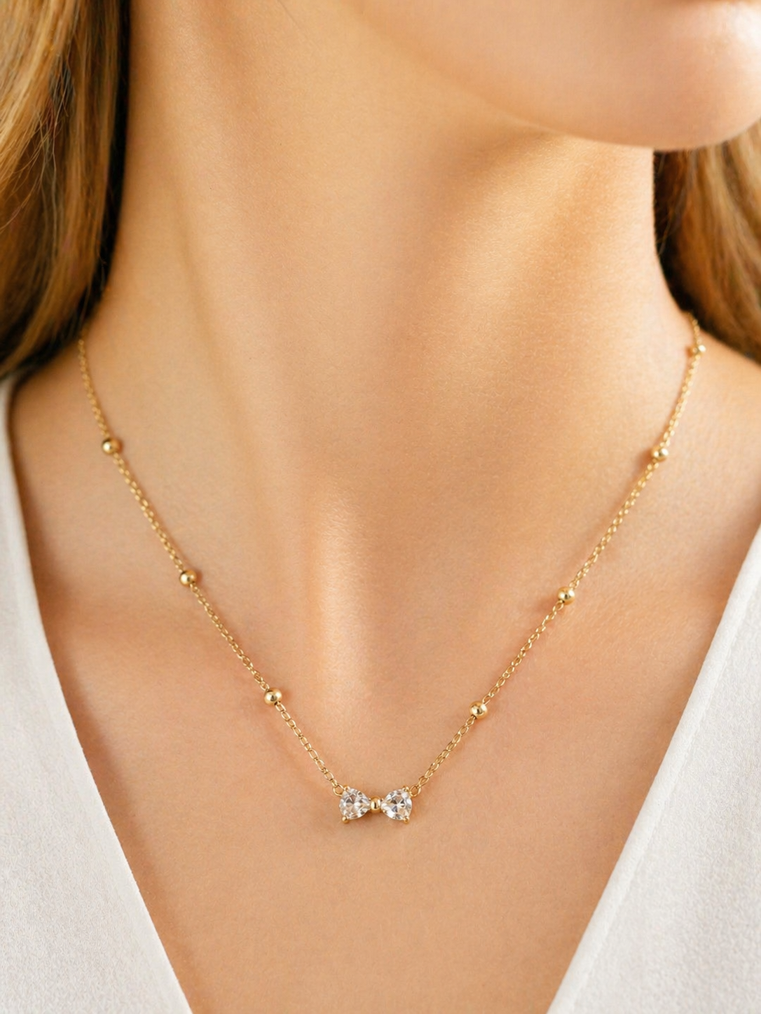 Crystal Bow Gold Necklace | Anti Tarnish - Stainless Steel
