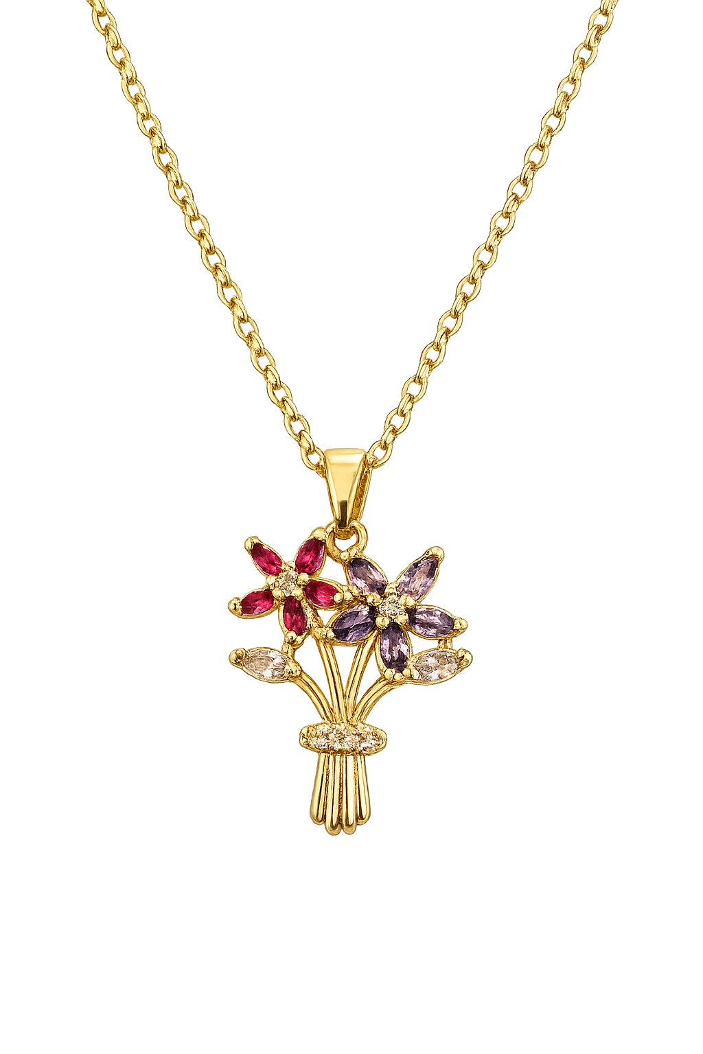 Floral Gem Pendant Necklace | Anti Tarnish - Stainless Steel