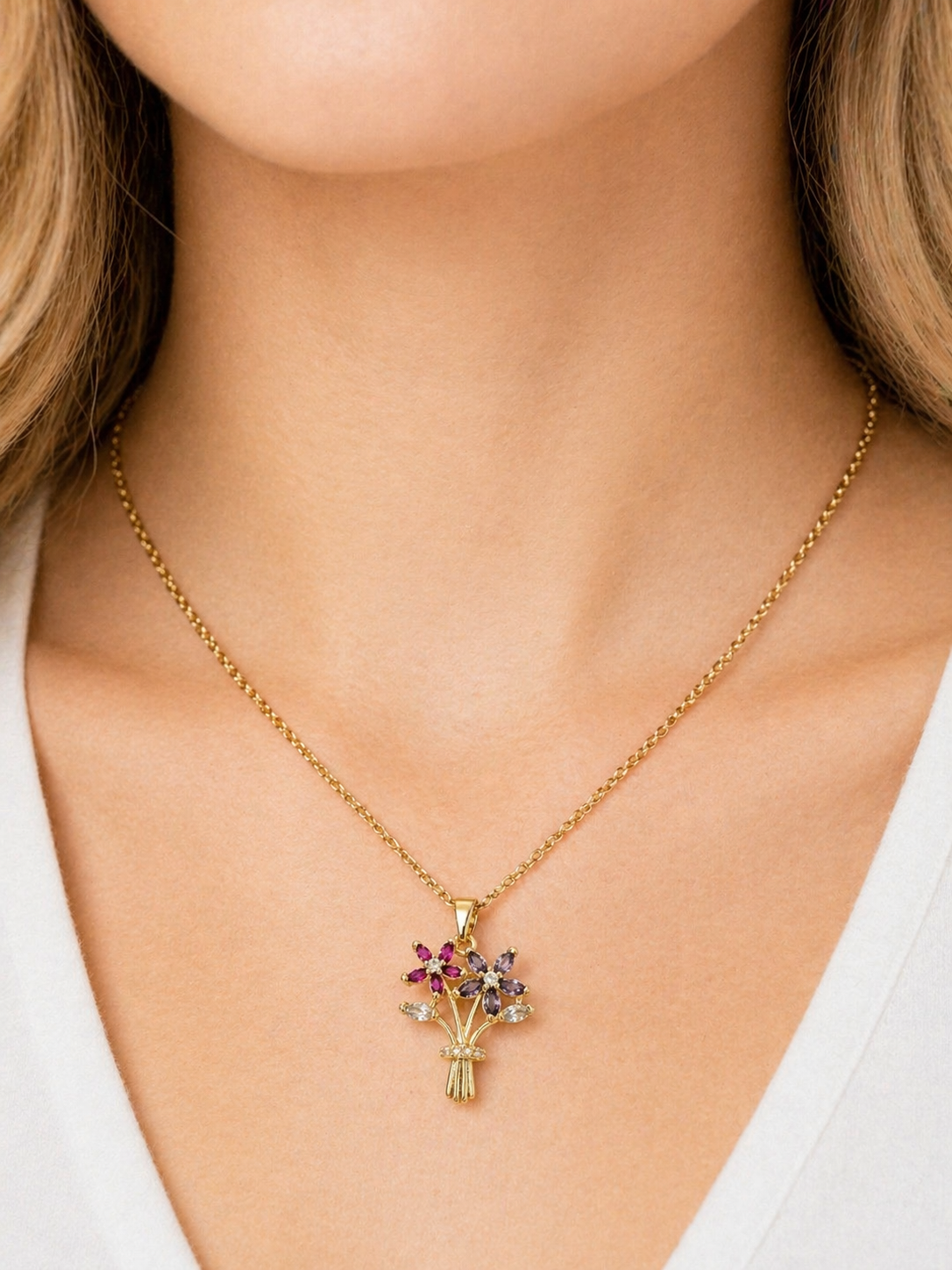 Floral Gem Pendant Necklace | Anti Tarnish - Stainless Steel