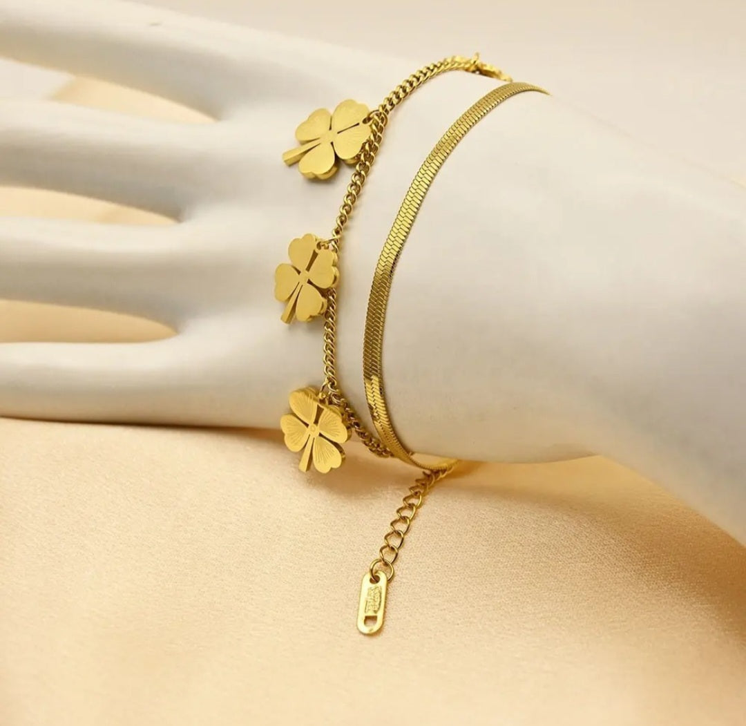 Gold Clover Charm Bracelet | Anti Tarnish - Stainless Steel