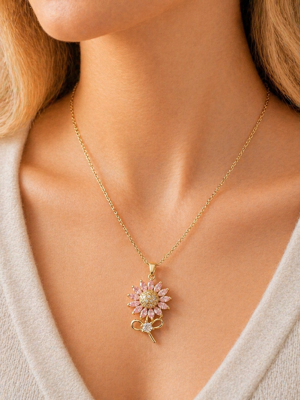 Pink Sunflower Pendant Necklace | Anti Tarnish - Stainless Steel