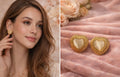 Gold Heart Stone Stud Earrings | Anti Tarnish - Stainless Steel