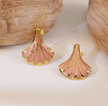 Gold Pink Shell Stud Earrings | Anti Tarnish - Stainless Steel