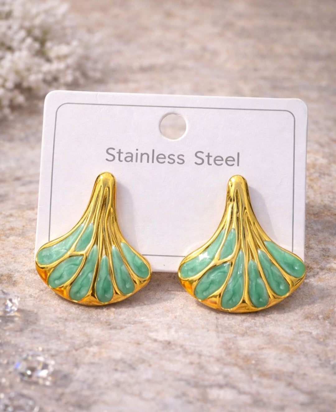 Gold Mint Shell Stud Earrings | Anti Tarnish - Stainless Steel
