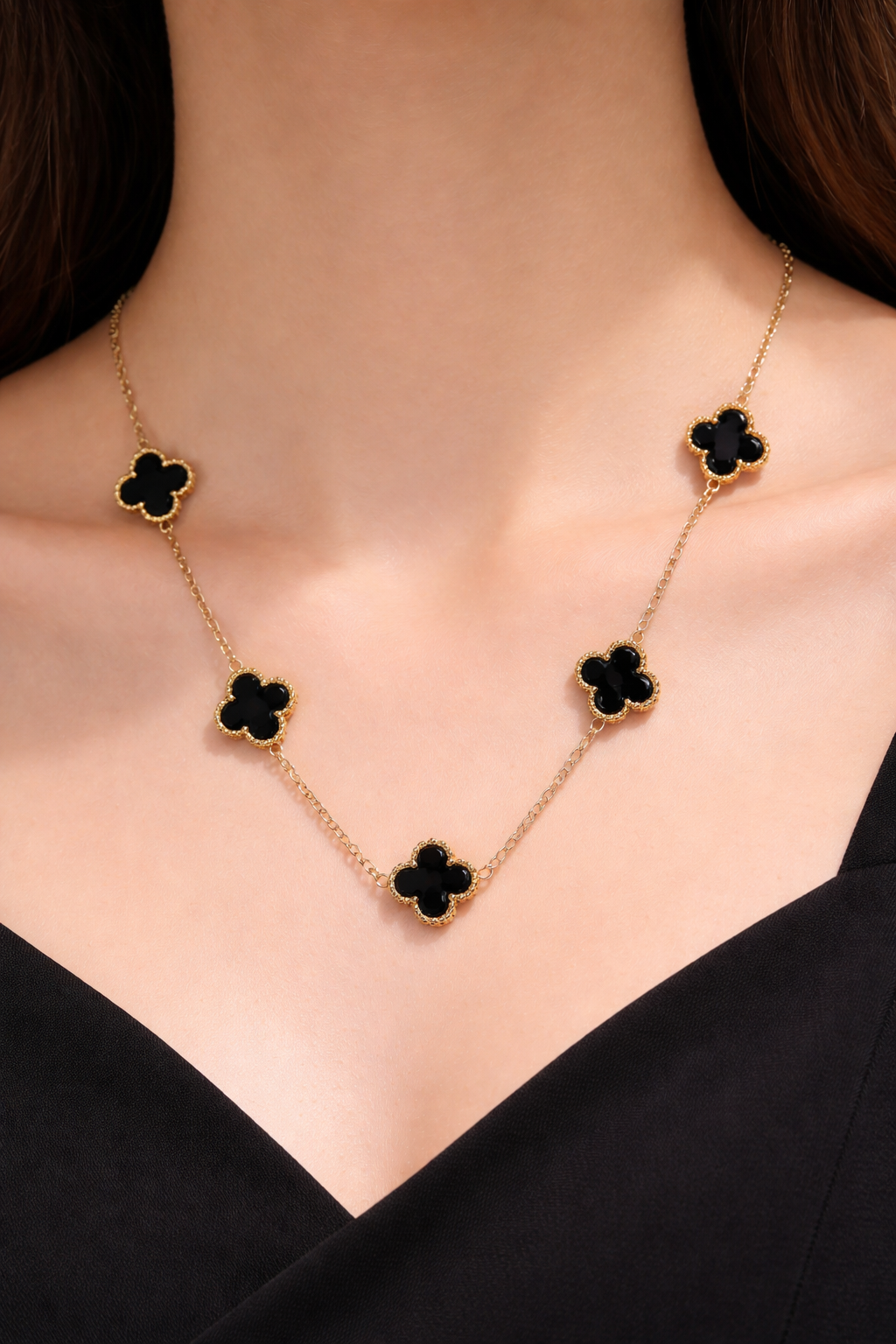 Gold Black Clover Chain Necklace for Women | Anti Tarnish - Stainless Steel