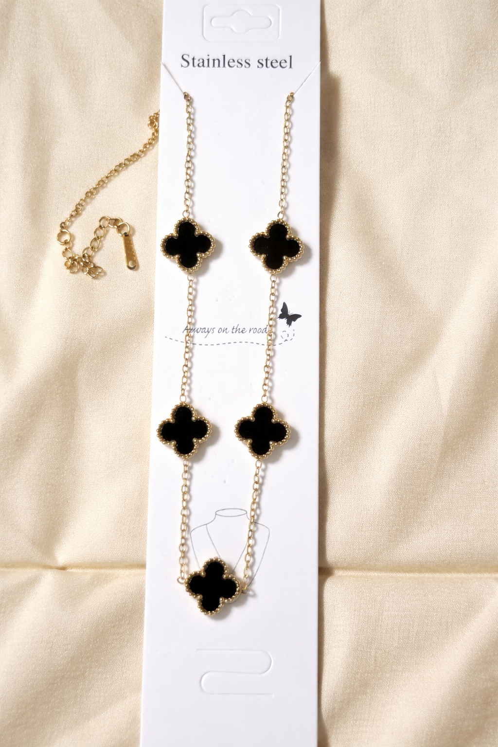 Gold Black Clover Chain Necklace for Women | Anti Tarnish - Stainless Steel
