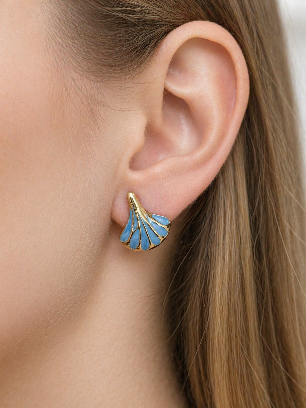 Gold Blue Shell Stud Earrings | Anti Tarnish - Stainless Steel