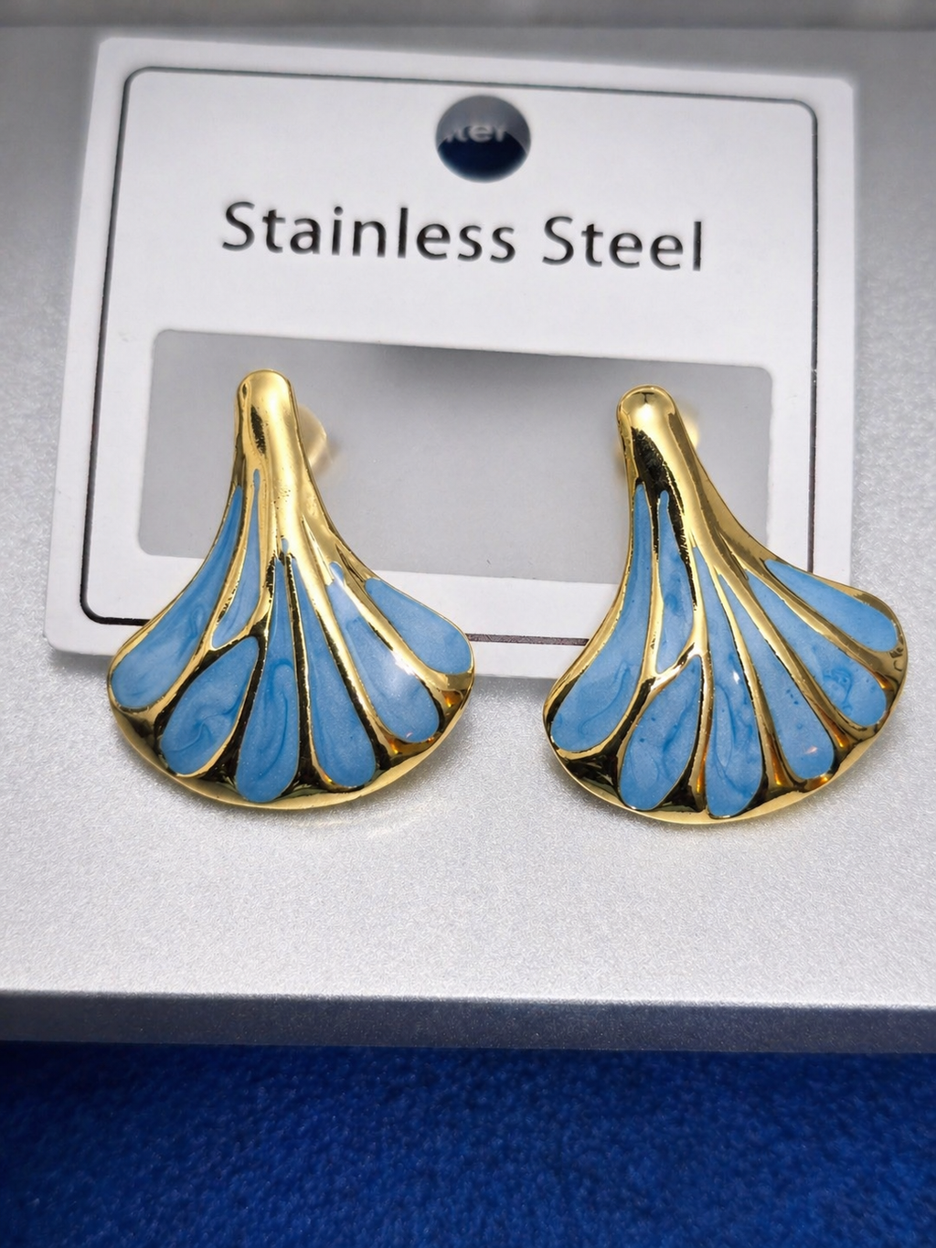 Gold Blue Shell Stud Earrings | Anti Tarnish - Stainless Steel
