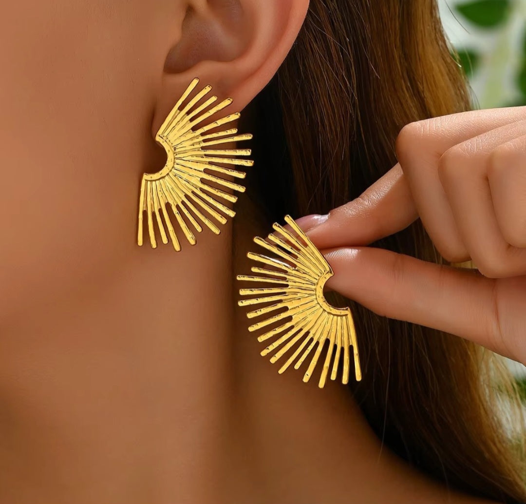 Gold Sunburst Statement Earrings | Anti Tarnish - Stainless Steel
