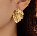 Gold Leaf Textured Stud Earrings | Anti Tarnish - Stainless Steel