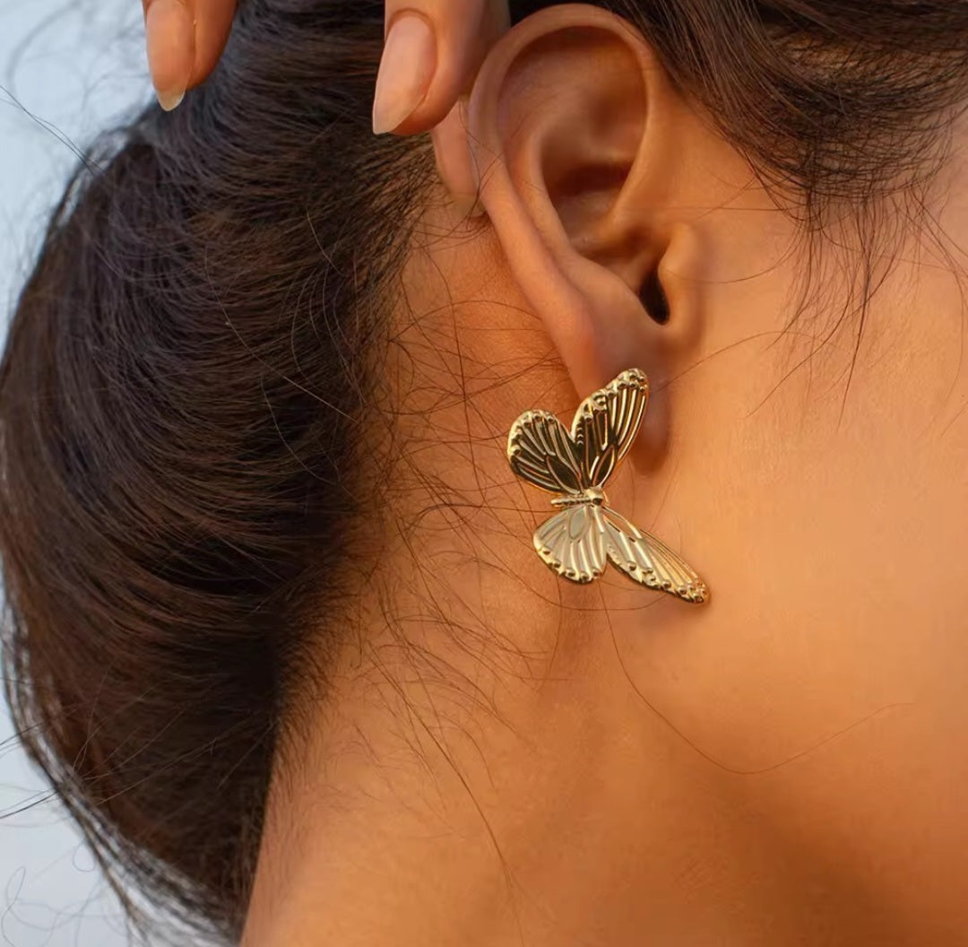 Gold Butterfly Statement Earrings | Anti Tarnish - Stainless Steel