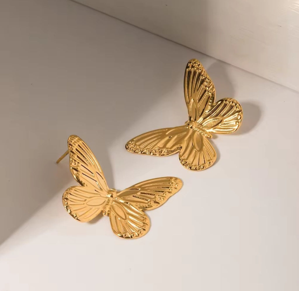 Gold Butterfly Statement Earrings | Anti Tarnish - Stainless Steel